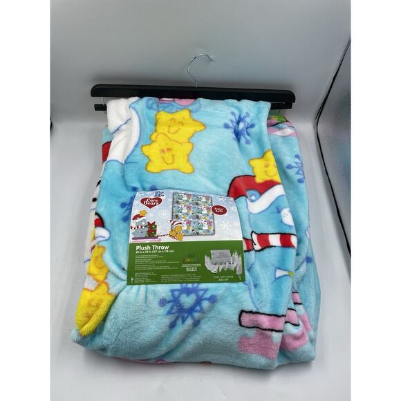 Care Bears Christmas Blanket Throw BLUE 50 IN x 70 In VIRAL NWT Snowman Holiday - Picture 2 of 6